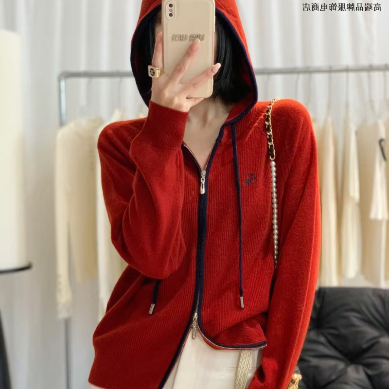 Ženski chenille kardigan s kapuljom i dvostrukim zatvaračem, polo ovratnik, širok kroj, dugi rukavi