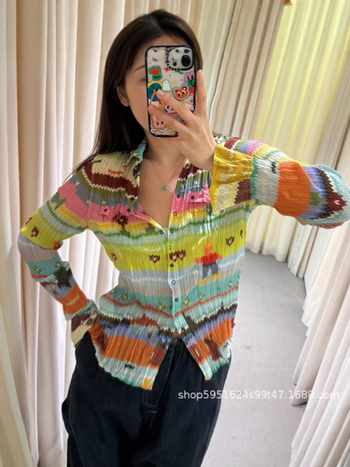 Chiffon košulja s anime printom, kardigan casual stil, duge rukave, ljeto 2025