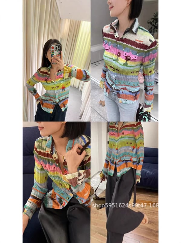 Chiffon košulja s anime printom, kardigan casual stil, duge rukave, ljeto 2025