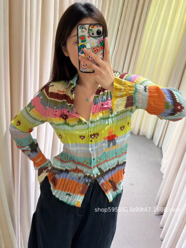 Chiffon košulja s anime printom, kardigan casual stil, duge rukave, ljeto 2025