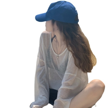 Ženski top s dugim rukavima za UV zaštitu, prozračni lagani materijal, mješavina poliester/spandeks, pulover stil, japansko-korejski opušten dizajn