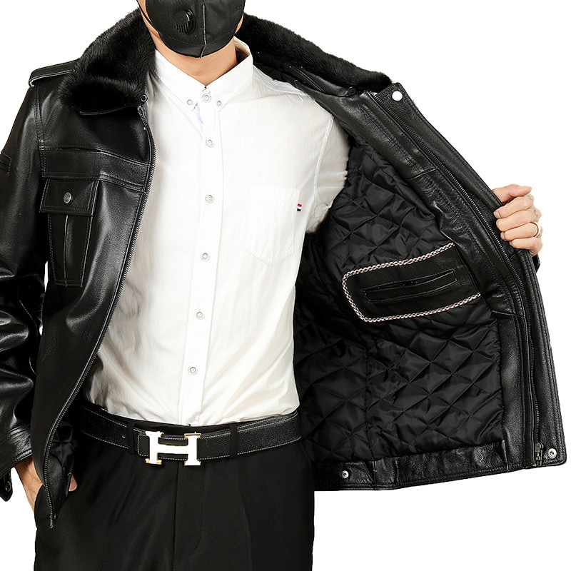 Zimska jakna od top-grain teleće kože za službu i patrolu, s pravom vunenom podstavom i krznom zeca za toplinu