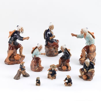 Jiang Taigong akvaris dekorfigura, műanyag, vízi táj stílus, dísz dekor, 10 darab mono dekor elem csomag