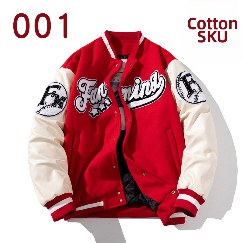Baseball kabát hímzéssel, laza szabás, álló gallér, egyrészes gombolás, vastag poliészter anyag