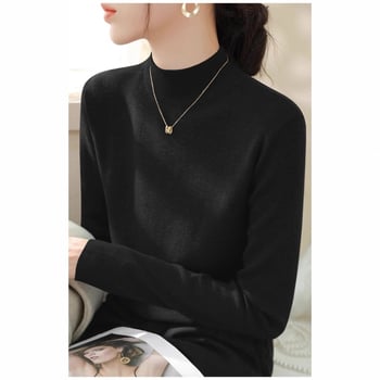 Дамски пуловер от полиестер с полувисока яка, дълги ръкави, стегнат силует, плътен плет (полувисока яка; дълги ръкави; стегнат силует; плътен плет; полиестер)