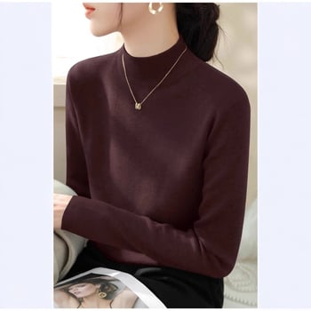 Дамски пуловер от полиестер с полувисока яка, дълги ръкави, стегнат силует, плътен плет (полувисока яка; дълги ръкави; стегнат силует; плътен плет; полиестер)