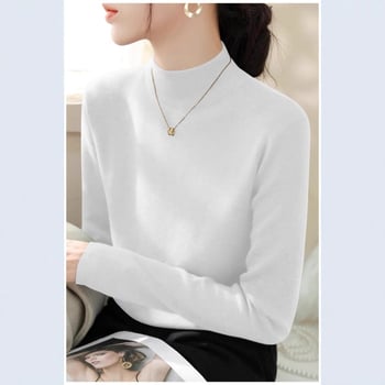 Дамски пуловер от полиестер с полувисока яка, дълги ръкави, стегнат силует, плътен плет (полувисока яка; дълги ръкави; стегнат силует; плътен плет; полиестер)