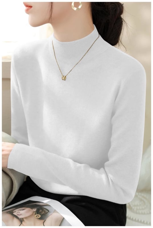 Дамски пуловер от полиестер с полувисока яка, дълги ръкави, стегнат силует, плътен плет (полувисока яка; дълги ръкави; стегнат силует; плътен плет; полиестер)