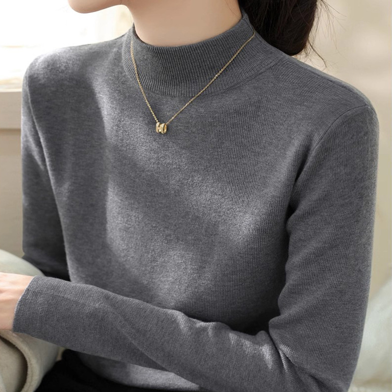 Дамски пуловер от полиестер с полувисока яка, дълги ръкави, стегнат силует, плътен плет (полувисока яка; дълги ръкави; стегнат силует; плътен плет; полиестер)