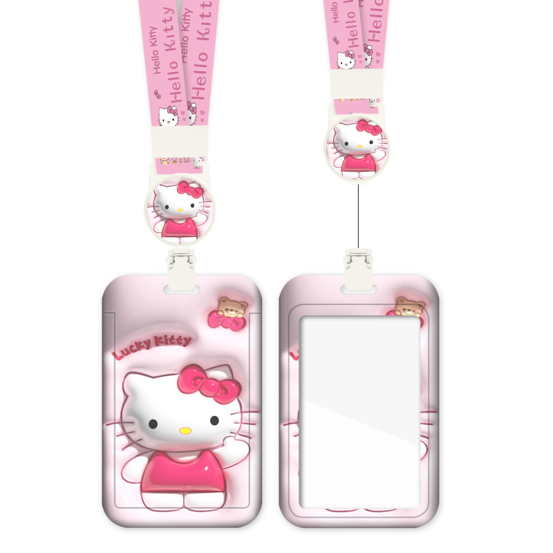 Fangpu ABS картодържател със сгъваем шнур, Санрио дизайн, за автобус и метро, пропуск за достъп, студентска карта и карта за хранене