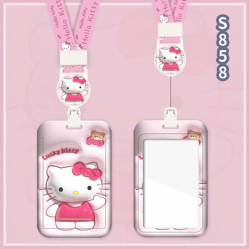 Fangpu ABS картодържател със сгъваем шнур, Санрио дизайн, за автобус и метро, пропуск за достъп, студентска карта и карта за хранене