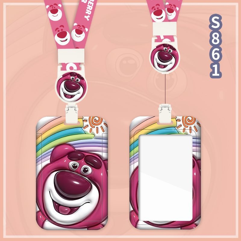 Fangpu ABS картодържател със сгъваем шнур, Санрио дизайн, за автобус и метро, пропуск за достъп, студентска карта и карта за хранене