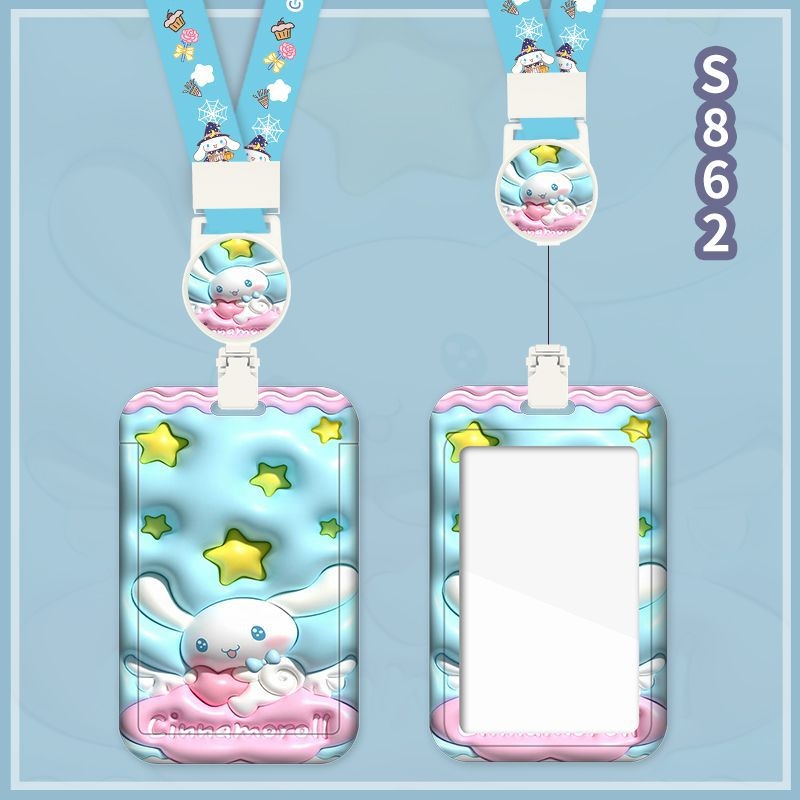 Fangpu ABS картодържател със сгъваем шнур, Санрио дизайн, за автобус и метро, пропуск за достъп, студентска карта и карта за хранене