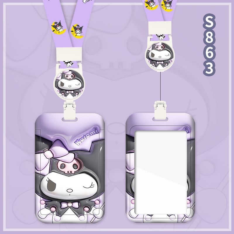 Fangpu ABS картодържател със сгъваем шнур, Санрио дизайн, за автобус и метро, пропуск за достъп, студентска карта и карта за хранене