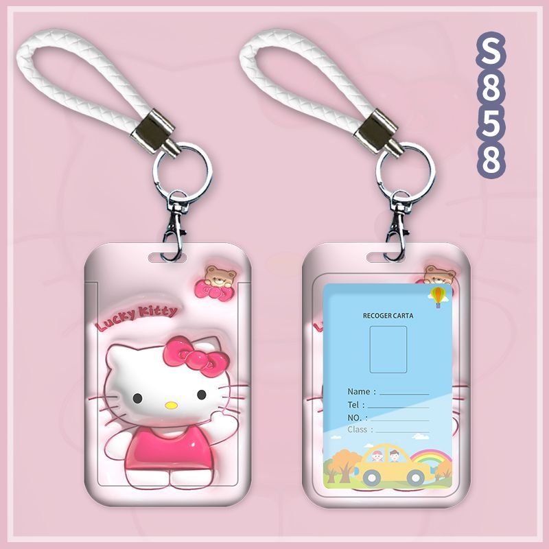 Fangpu ABS картодържател със сгъваем шнур, Санрио дизайн, за автобус и метро, пропуск за достъп, студентска карта и карта за хранене