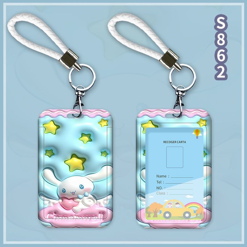 Fangpu ABS картодържател със сгъваем шнур, Санрио дизайн, за автобус и метро, пропуск за достъп, студентска карта и карта за хранене