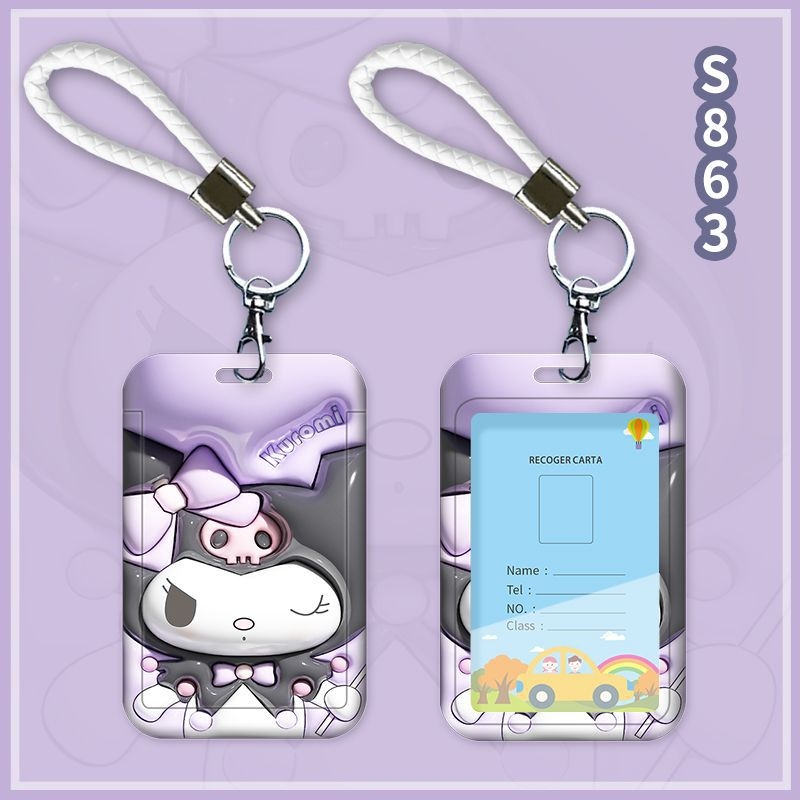 Fangpu ABS картодържател със сгъваем шнур, Санрио дизайн, за автобус и метро, пропуск за достъп, студентска карта и карта за хранене