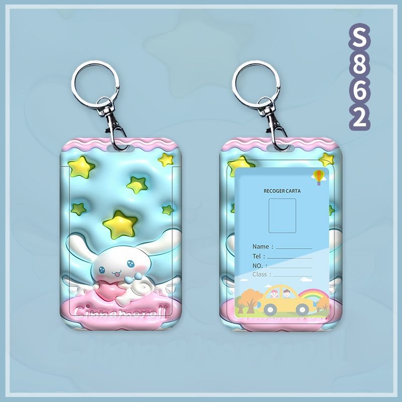 Fangpu ABS картодържател със сгъваем шнур, Санрио дизайн, за автобус и метро, пропуск за достъп, студентска карта и карта за хранене