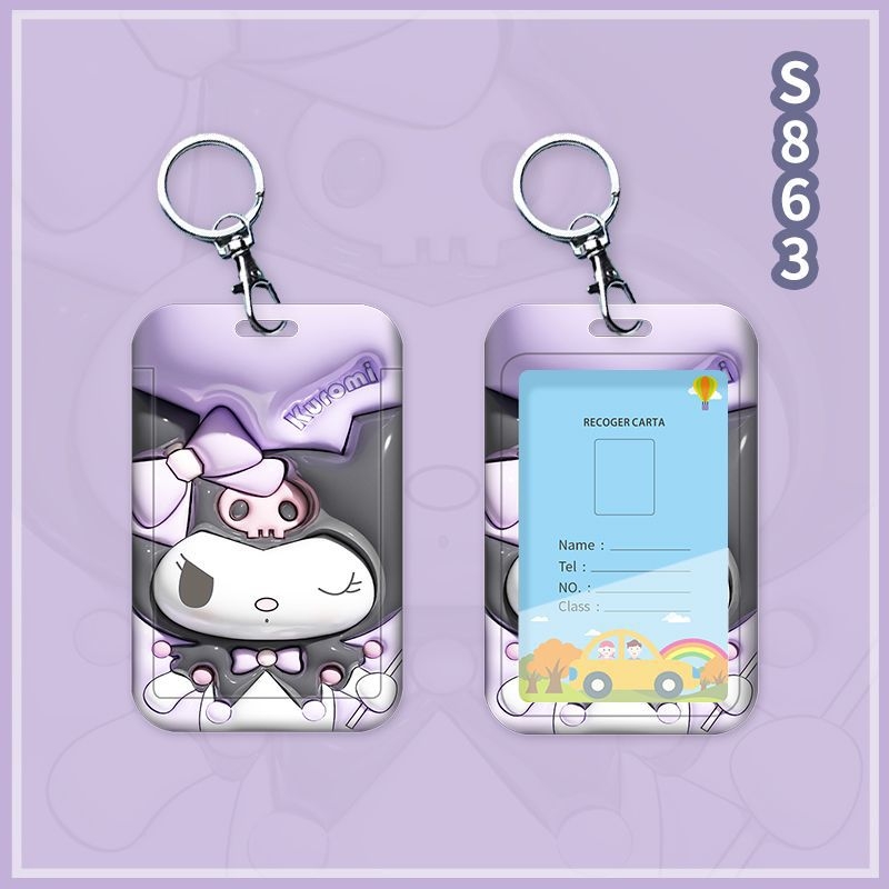 Fangpu ABS картодържател със сгъваем шнур, Санрио дизайн, за автобус и метро, пропуск за достъп, студентска карта и карта за хранене