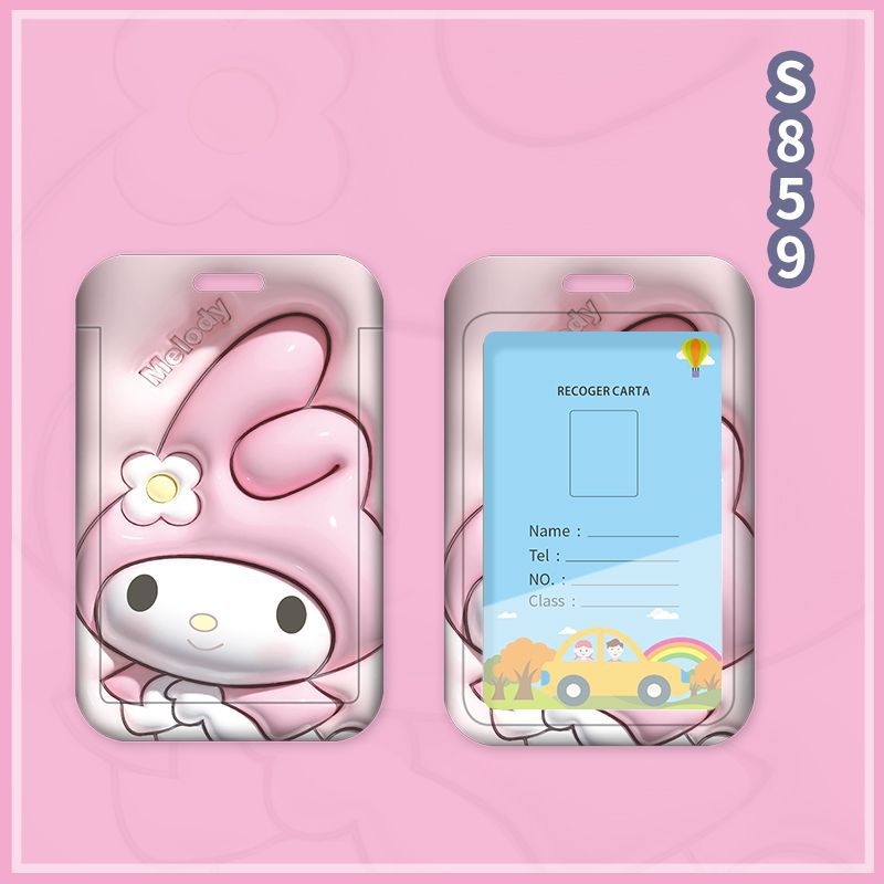 Fangpu ABS картодържател със сгъваем шнур, Санрио дизайн, за автобус и метро, пропуск за достъп, студентска карта и карта за хранене