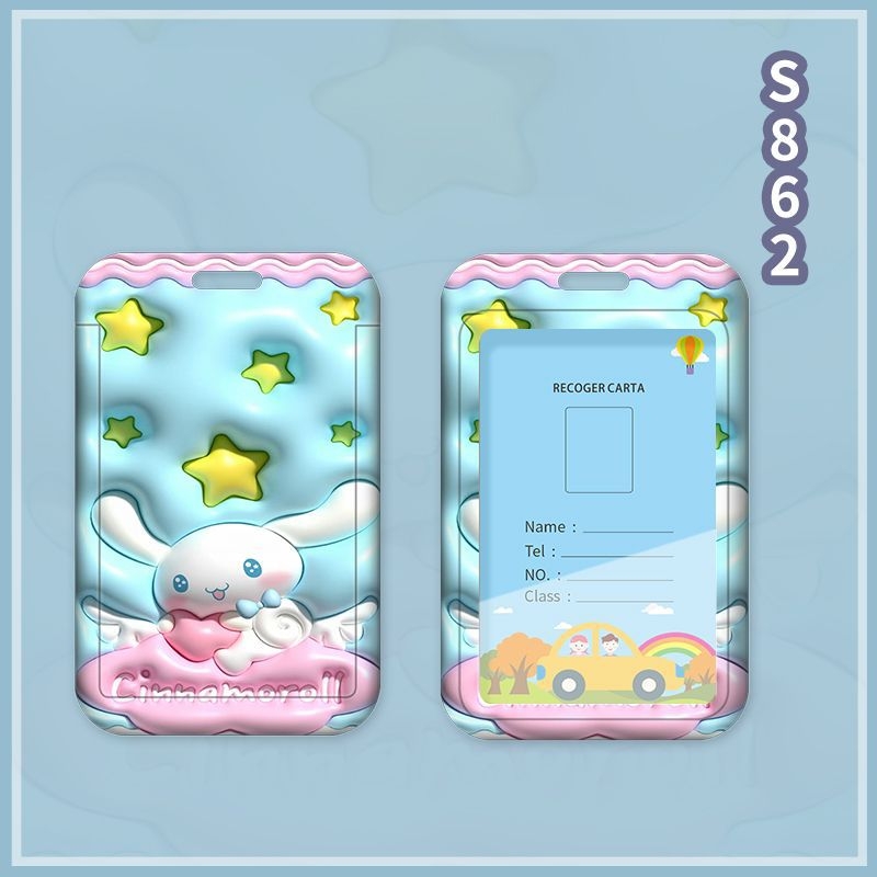 Fangpu ABS картодържател със сгъваем шнур, Санрио дизайн, за автобус и метро, пропуск за достъп, студентска карта и карта за хранене