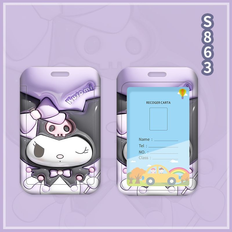 Fangpu ABS картодържател със сгъваем шнур, Санрио дизайн, за автобус и метро, пропуск за достъп, студентска карта и карта за хранене