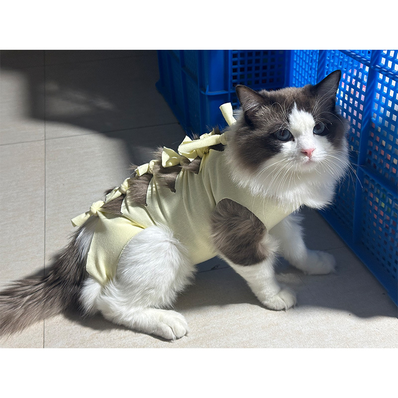 Μετεγχειρητικό ρούχο γάτας μετά από στείρωση — αναπνεύσιμο 100% βαμβάκι, στυλ Πριγκίπισσα, μάρκα Yuyou