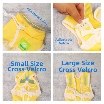 Ρούχο γάτας μετά τη στείρωση – αναπνεύσιμο βαμβακερό ρούχο για κατοικίδια με τρία σημεία στερέωσης: ελαστικό πουλόβερ, ιμάντας στην πλάτη, Velcro στην ουρά; προστατεύει από λοίμωξη, γλείψιμο και ροή γάλακτος; εφαρμοστό, αντι-τρίχες