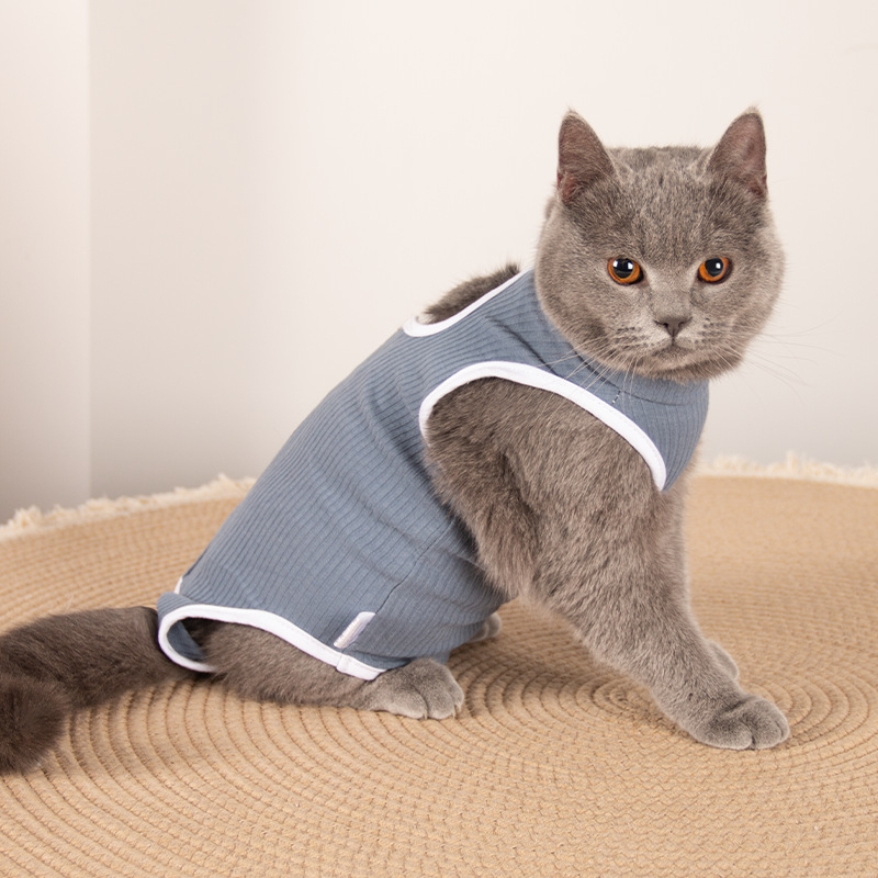 Ρούχο γάτας μετά τη στείρωση – αναπνεύσιμο βαμβακερό ρούχο για κατοικίδια με τρία σημεία στερέωσης: ελαστικό πουλόβερ, ιμάντας στην πλάτη, Velcro στην ουρά; προστατεύει από λοίμωξη, γλείψιμο και ροή γάλακτος; εφαρμοστό, αντι-τρίχες