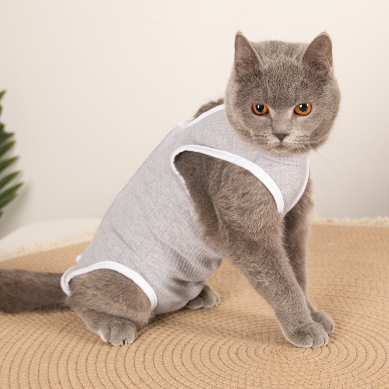 Ρούχο γάτας μετά τη στείρωση – αναπνεύσιμο βαμβακερό ρούχο για κατοικίδια με τρία σημεία στερέωσης: ελαστικό πουλόβερ, ιμάντας στην πλάτη, Velcro στην ουρά; προστατεύει από λοίμωξη, γλείψιμο και ροή γάλακτος; εφαρμοστό, αντι-τρίχες