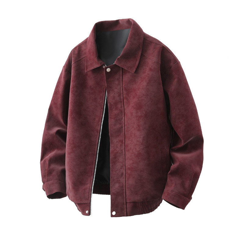 PU leather jacket za muškarce, slobodan kroj, rever ovratnik, zatvarač, bočni džepovi