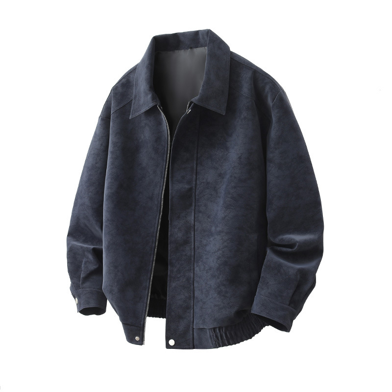 PU leather jacket za muškarce, slobodan kroj, rever ovratnik, zatvarač, bočni džepovi