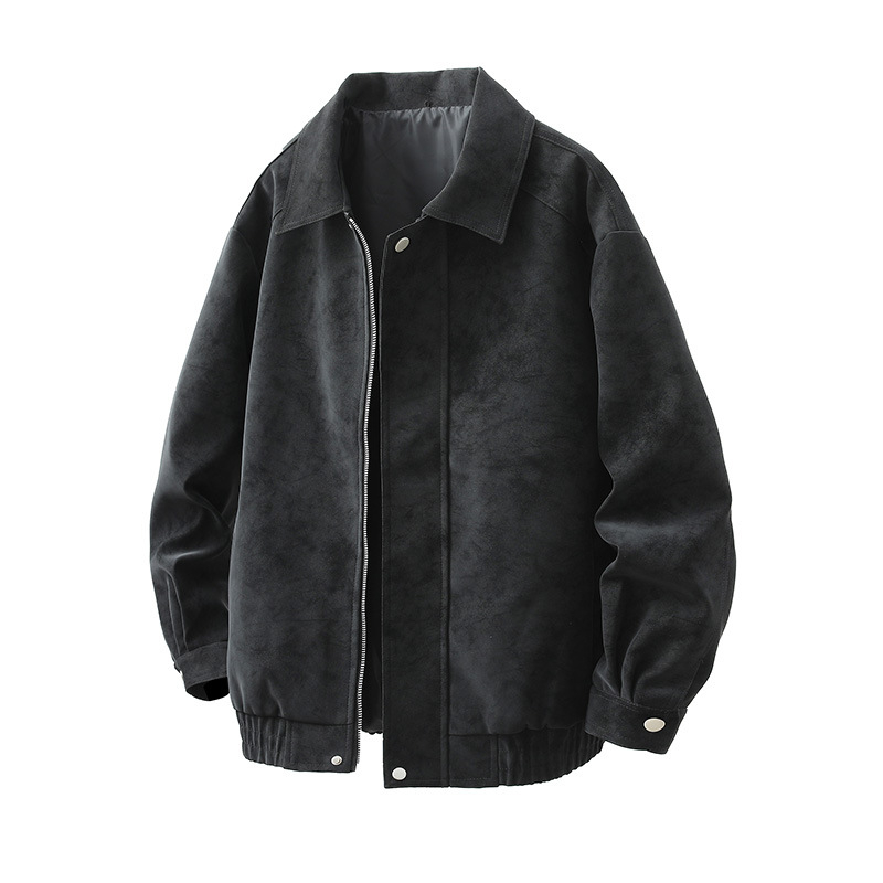 PU leather jacket za muškarce, slobodan kroj, rever ovratnik, zatvarač, bočni džepovi