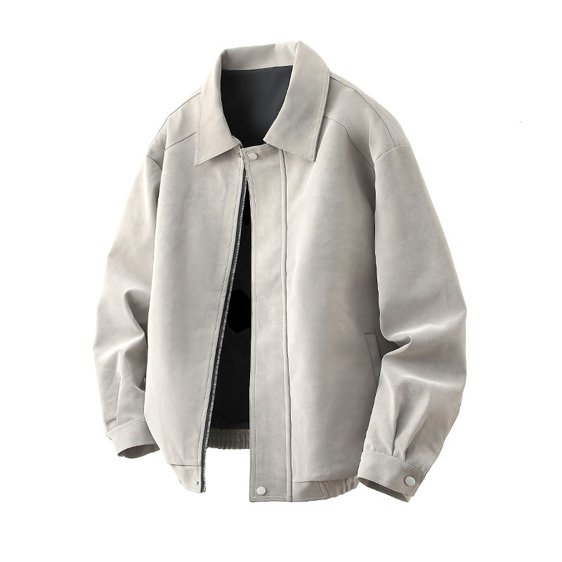 PU leather jacket za muškarce, slobodan kroj, rever ovratnik, zatvarač, bočni džepovi