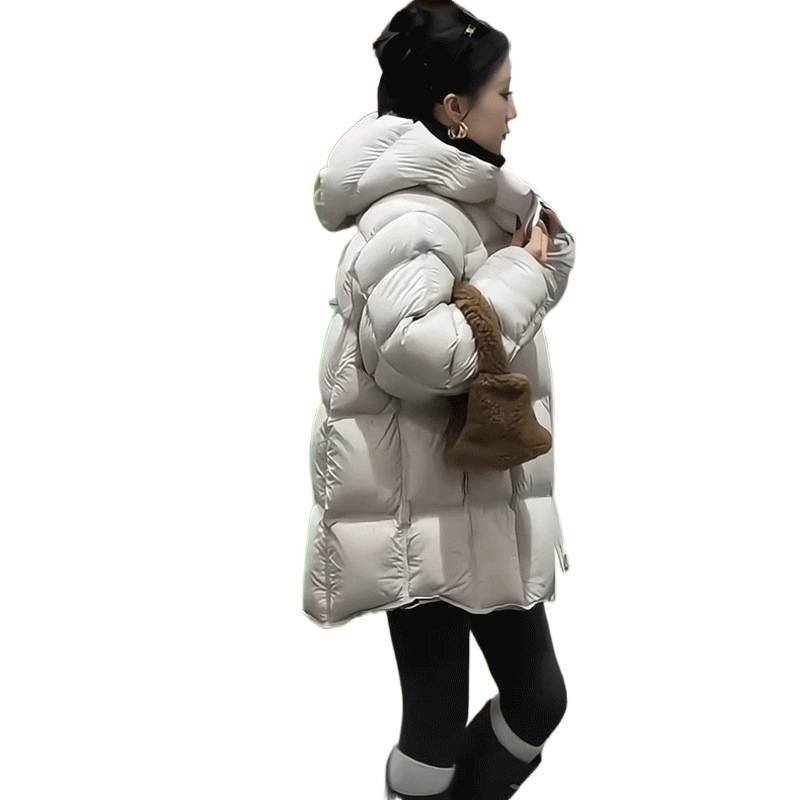 Ženska jakna od down pamuka s kapuljom, širok kroj, standardna duljina 50–65 cm, zip