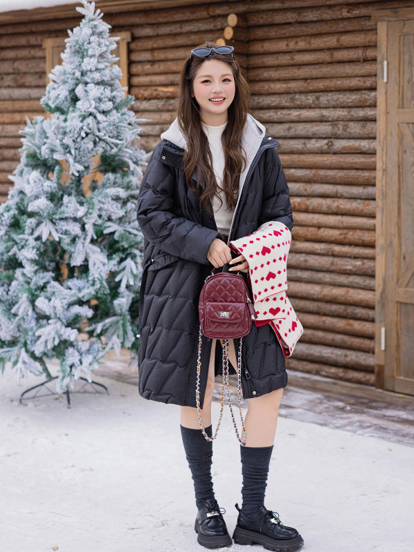 Winter Yuyi palton lung pentru femei, guler înalt, umplutură din puf de rață 201–300 g, 85–90% puf, țesătură principală poliester 95%+, stil elegant urban