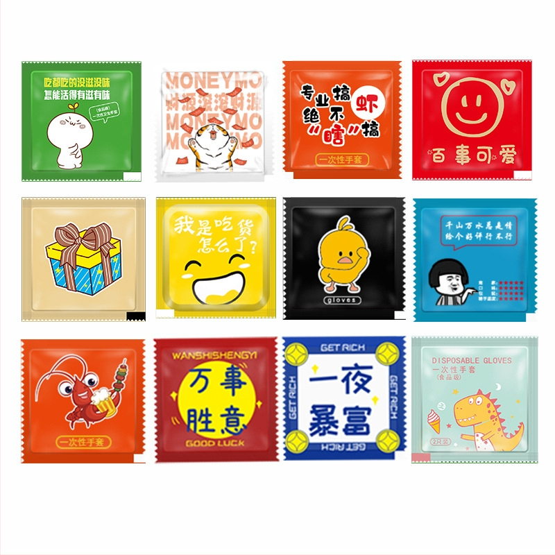 Mănuși de unică folosință – calitate alimentară, transparente, anti-praf, grosime 0,6 g, imprimare logo