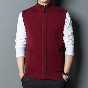 Kötött férfi mellény ujj nélküli - gyapjú 36–40%, álló gallér, tavasz–ősz