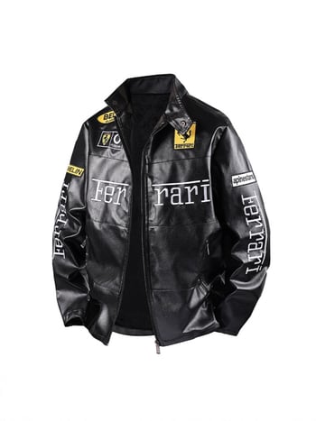PU kožna jakna s fleece podstavom, vodootporna, stojeći ovratnik, zatvarač, izšivene epolete i patch džepovi – street moto jakna