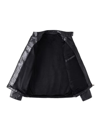PU kožna jakna s fleece podstavom, vodootporna, stojeći ovratnik, zatvarač, izšivene epolete i patch džepovi – street moto jakna