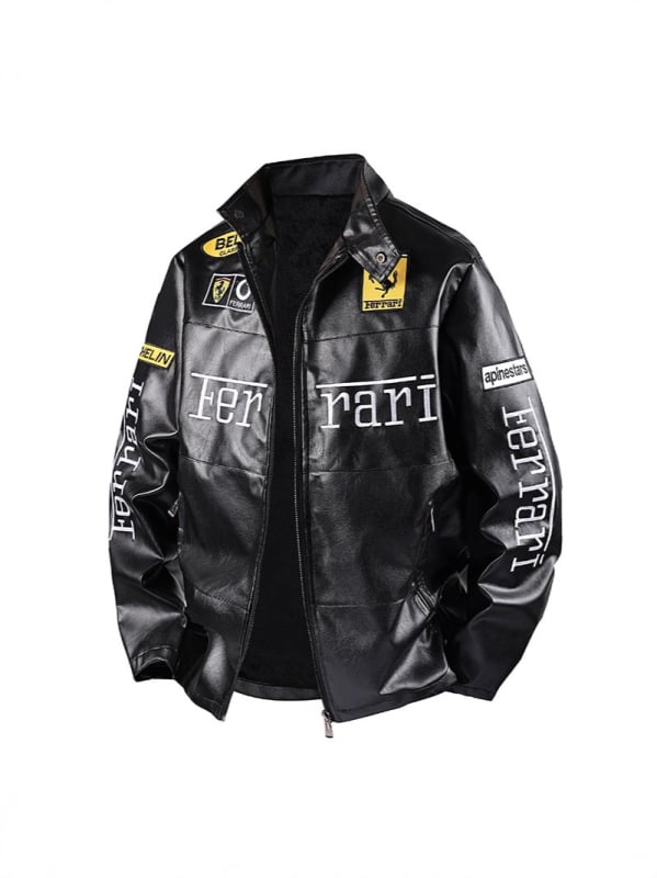 PU kožna jakna s fleece podstavom, vodootporna, stojeći ovratnik, zatvarač, izšivene epolete i patch džepovi – street moto jakna