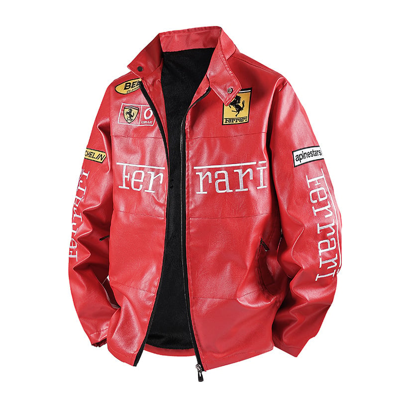 PU kožna jakna s fleece podstavom, vodootporna, stojeći ovratnik, zatvarač, izšivene epolete i patch džepovi – street moto jakna
