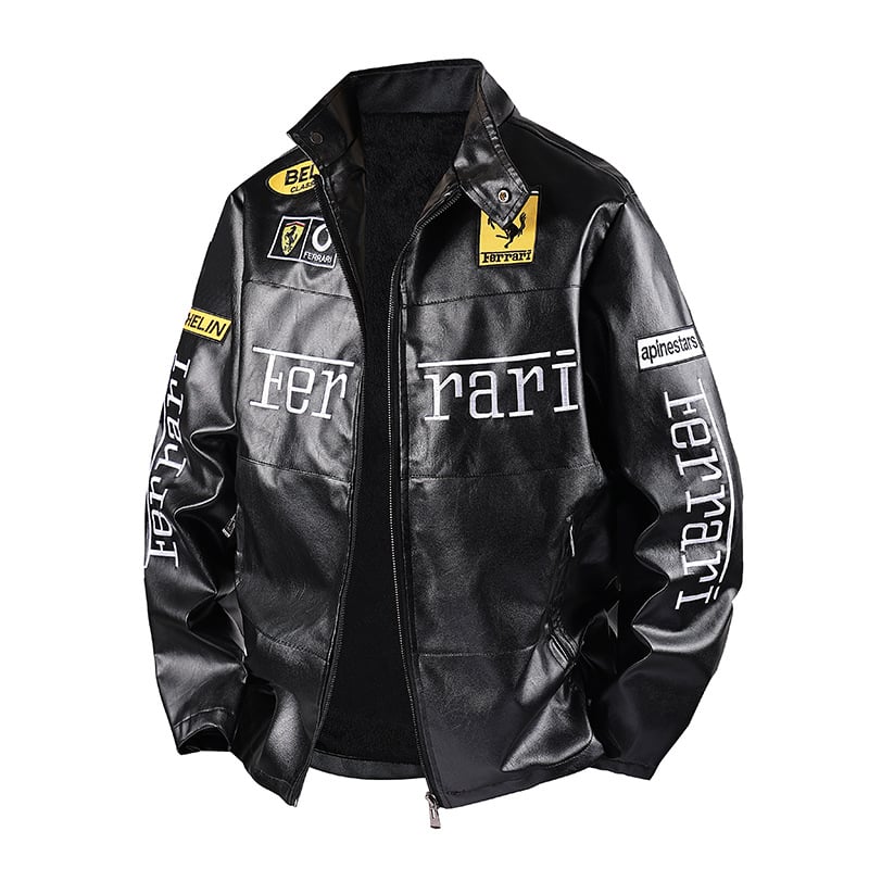 PU kožna jakna s fleece podstavom, vodootporna, stojeći ovratnik, zatvarač, izšivene epolete i patch džepovi – street moto jakna
