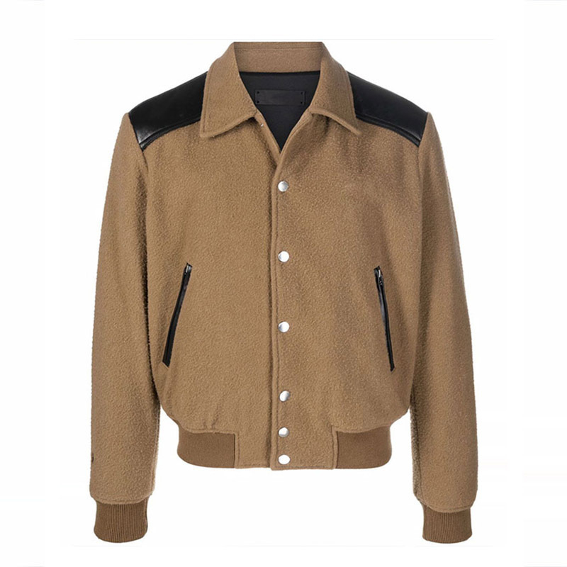 Téli tömött baseball dzseki PU bőr ujjakkal és hímzéssel, streetwear stílus, gallér, egyszerű záródás, bélés 100% pamut