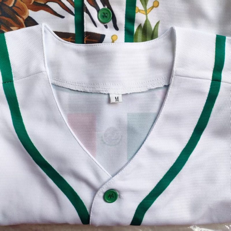 Férfi baseball felső rövid ujjú, lazított szabás, egyszínű mintázat, pamut anyag, egy soros gombos előlap