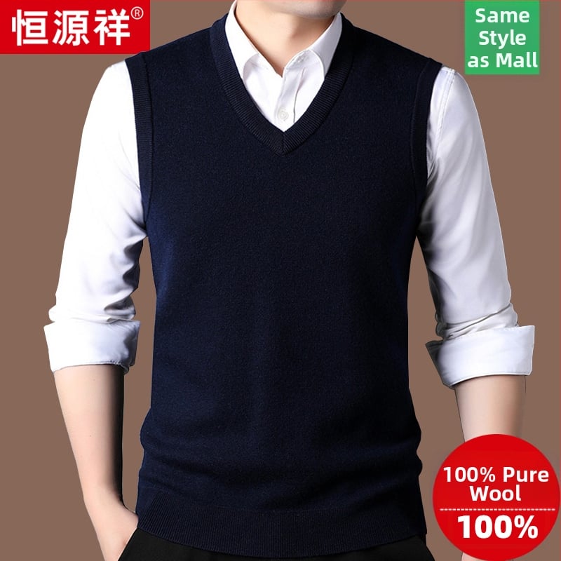 Férfi gyapjú mellény, 100% gyapjú, V-nyak, vastagított, ujj nélküli, cipzárral