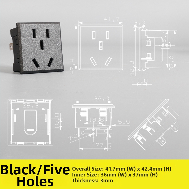 Napájací sekvencer – stolný modul zásuviek s piatimi a tromi otvormi, zabudovaná AC zásuvka