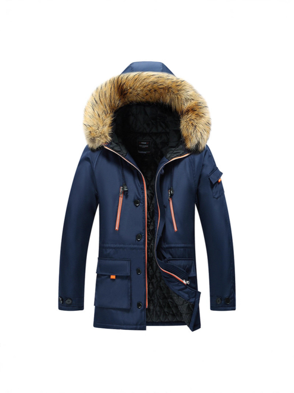 Muški pamučni kaput s kapuljačom, casual stil, dugačak kroj, prednji zip, višestruki džepovi