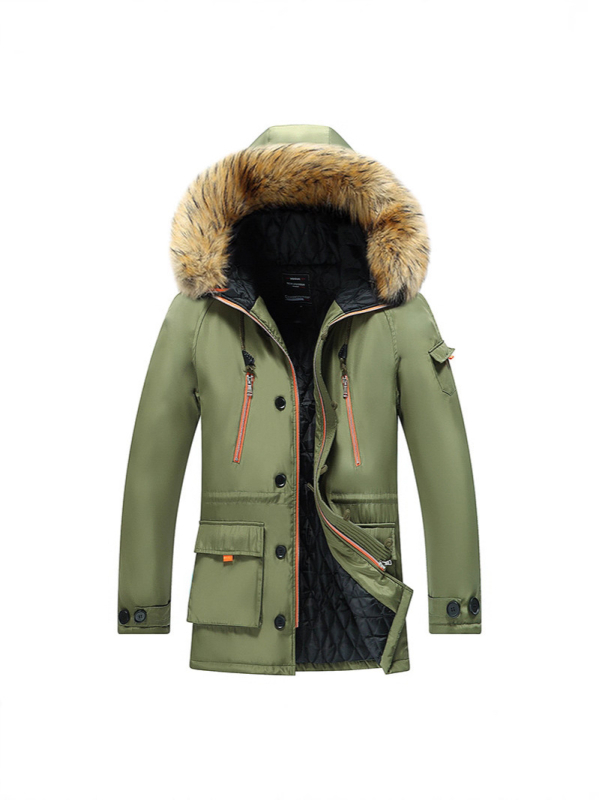 Muški pamučni kaput s kapuljačom, casual stil, dugačak kroj, prednji zip, višestruki džepovi