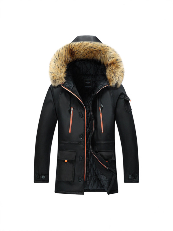 Muški pamučni kaput s kapuljačom, casual stil, dugačak kroj, prednji zip, višestruki džepovi